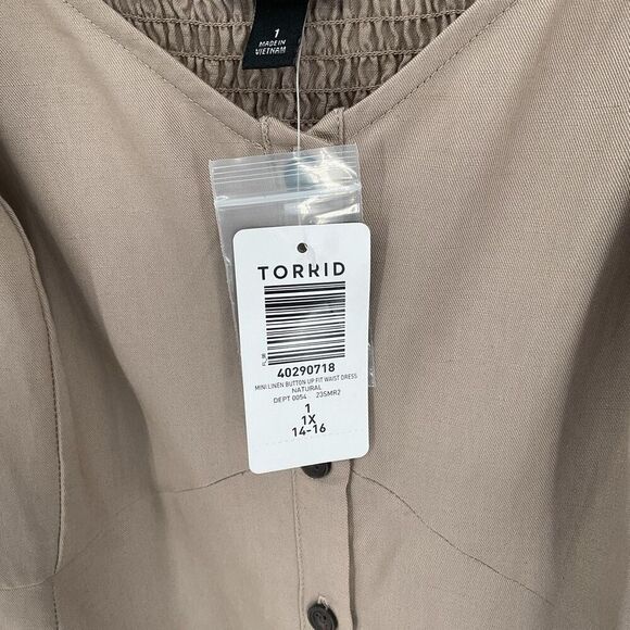 Torrid Mini Linen Button Up Fit Waist Sleeveless Dress Natural Beige Women 1X - Picture 5 of 9